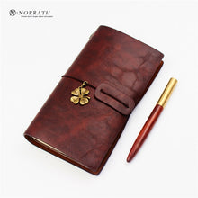 Load image into Gallery viewer, NORRATH Vintage Leather Notebook Journal w/ 4 Leaf Clover Charm